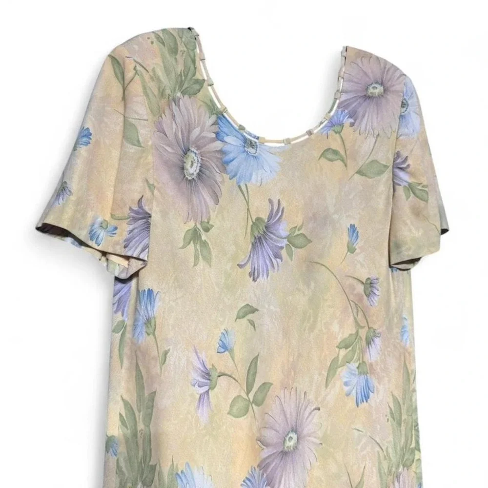 Vintage Floral Shift Dress Women's Size 16 Liz Claiborne Yellow Dainty Cottage - Picture 3 of 8